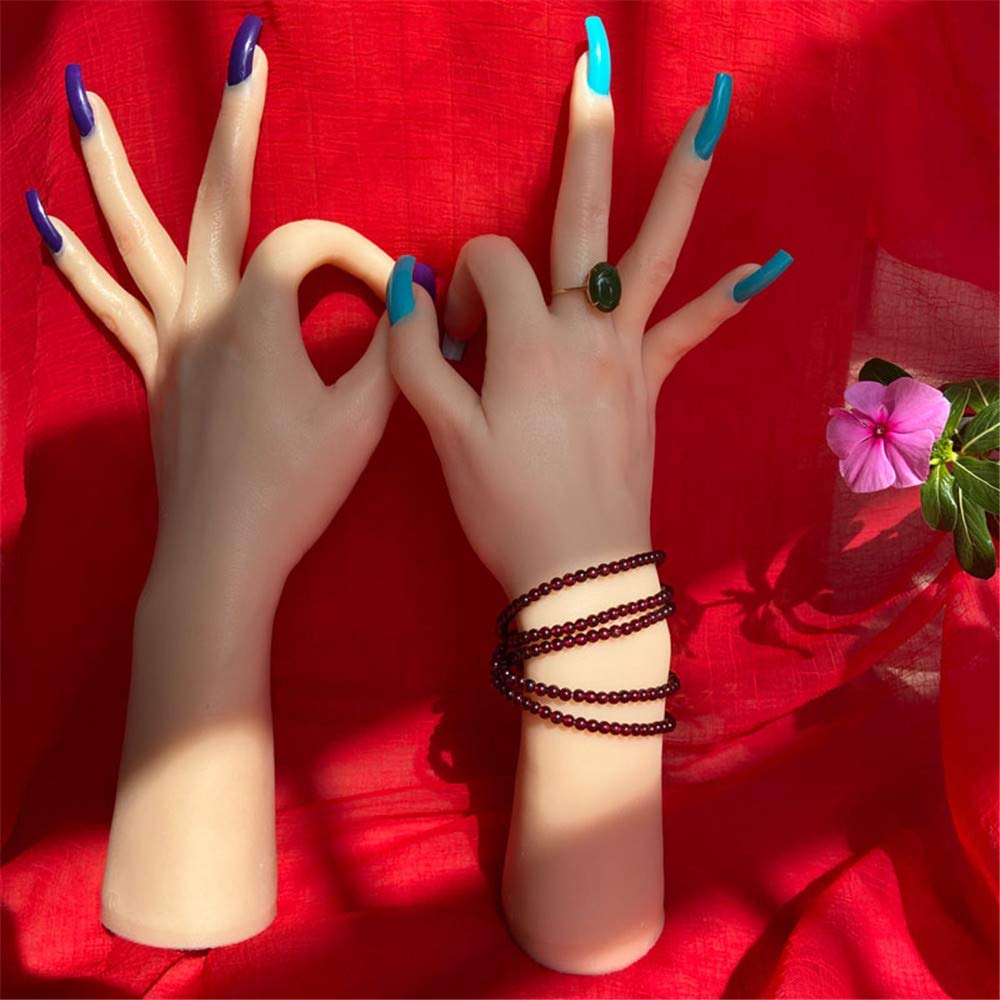Modello di Mano in Silicone, Mani morbide Mani finte 1 Paio di Anelli di visualizzazione della Mano del manichino delle Donne realistiche in Silicone per Gioielli Nail Art Manicure a Mano Deco