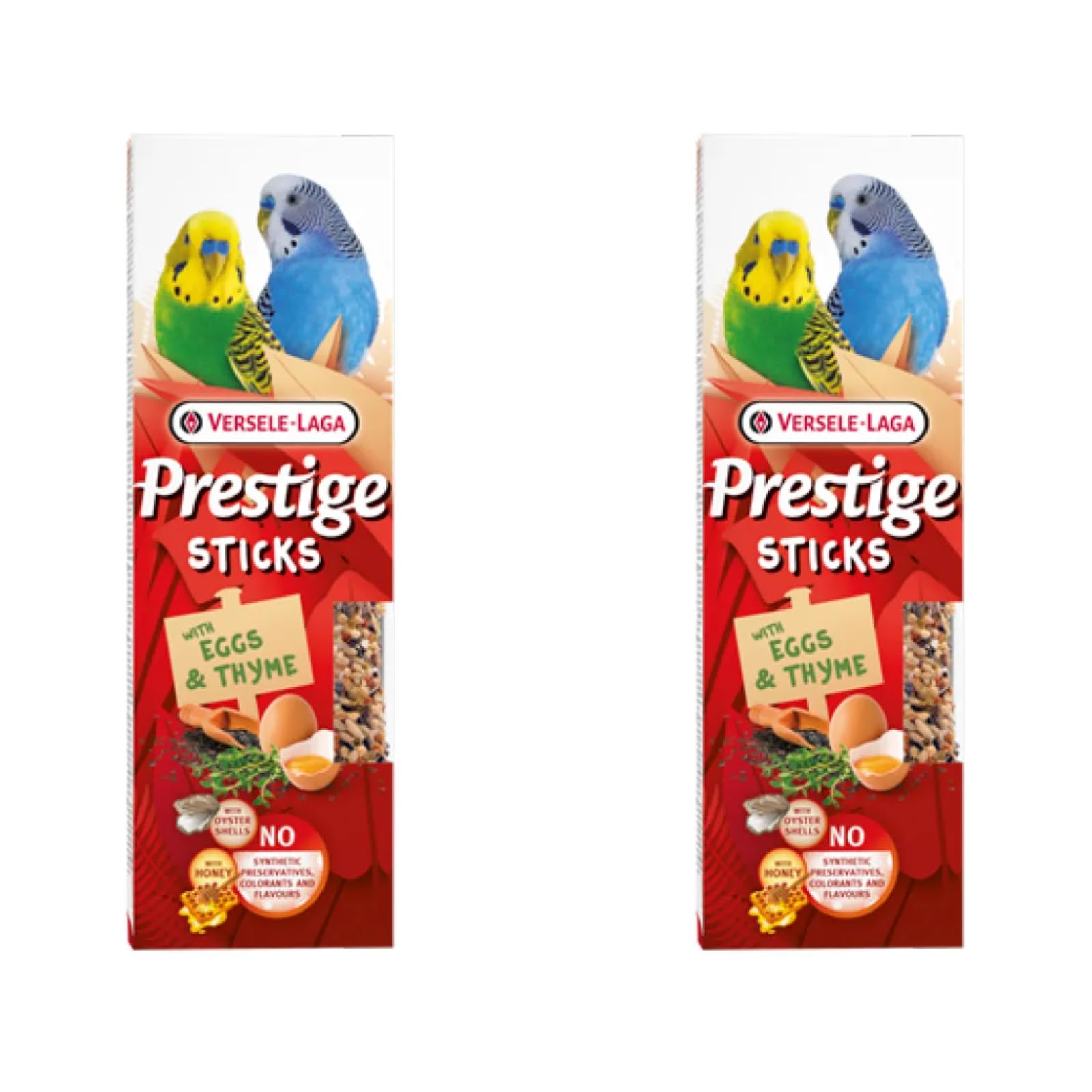 Versele-Laga Prestige Sticks Small Parakeets Eggs & Thyme | Double Pack | 2 x 60g | Snack for Small Parakeets | No Synthetic Preservatives, Dyes or Flavours