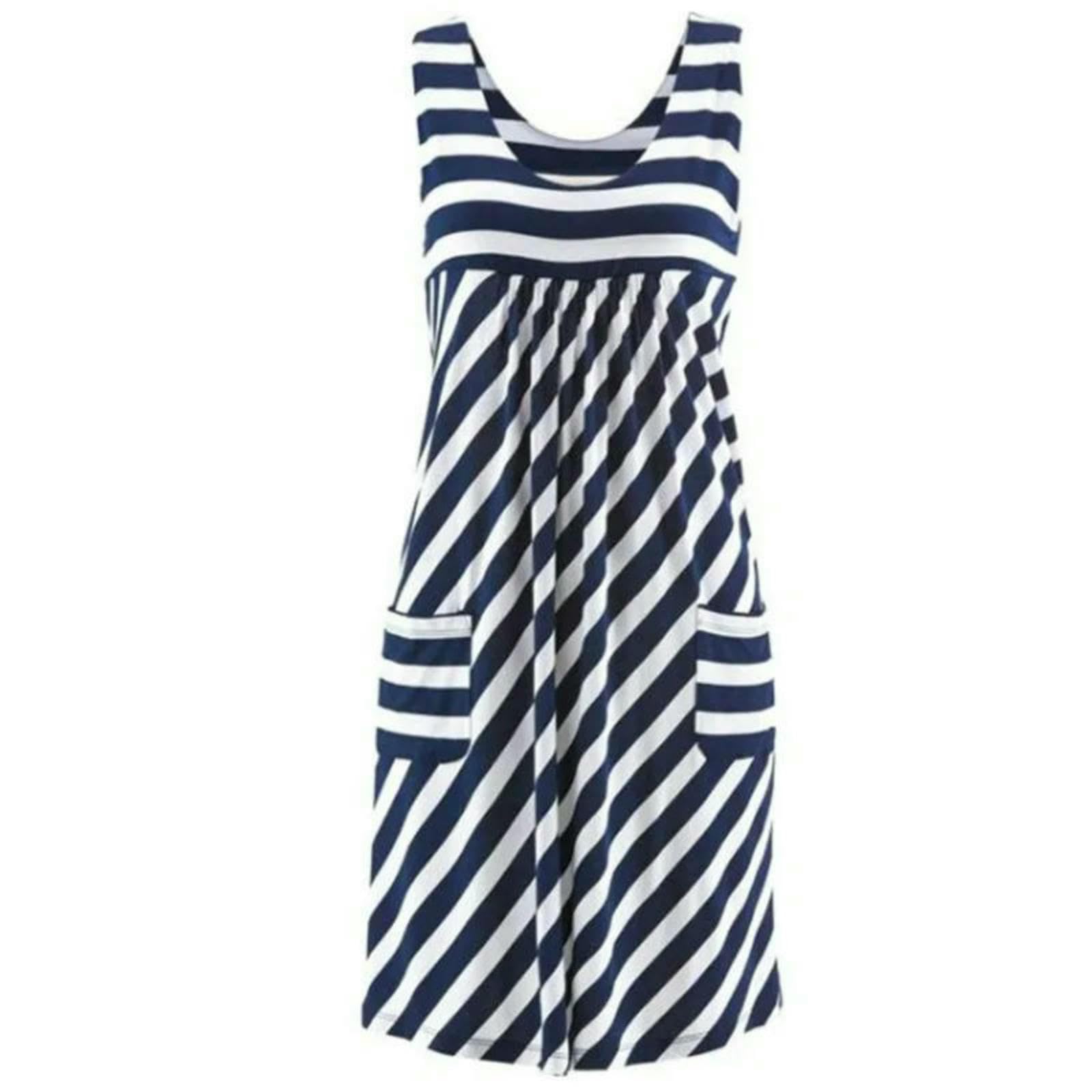 Abito Donna Estivo Senza Maniche A Righe da Longuette Ampio Casual Leggero Indossare Ogni Giorno E in Vacanza-bianco-4xl