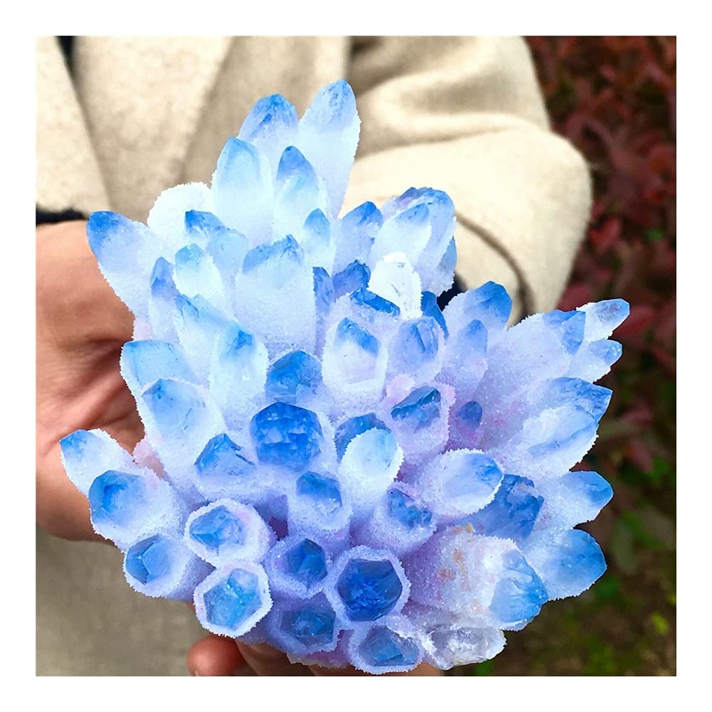 Tbkoly Cristal curativo Natural Cielo Azul Sueño Cristal Transparente Racimo Piedra Mineral Desmagnetización Purificación de Piedra Energía curativa Decoración de Piedra (Size : 500-550g)