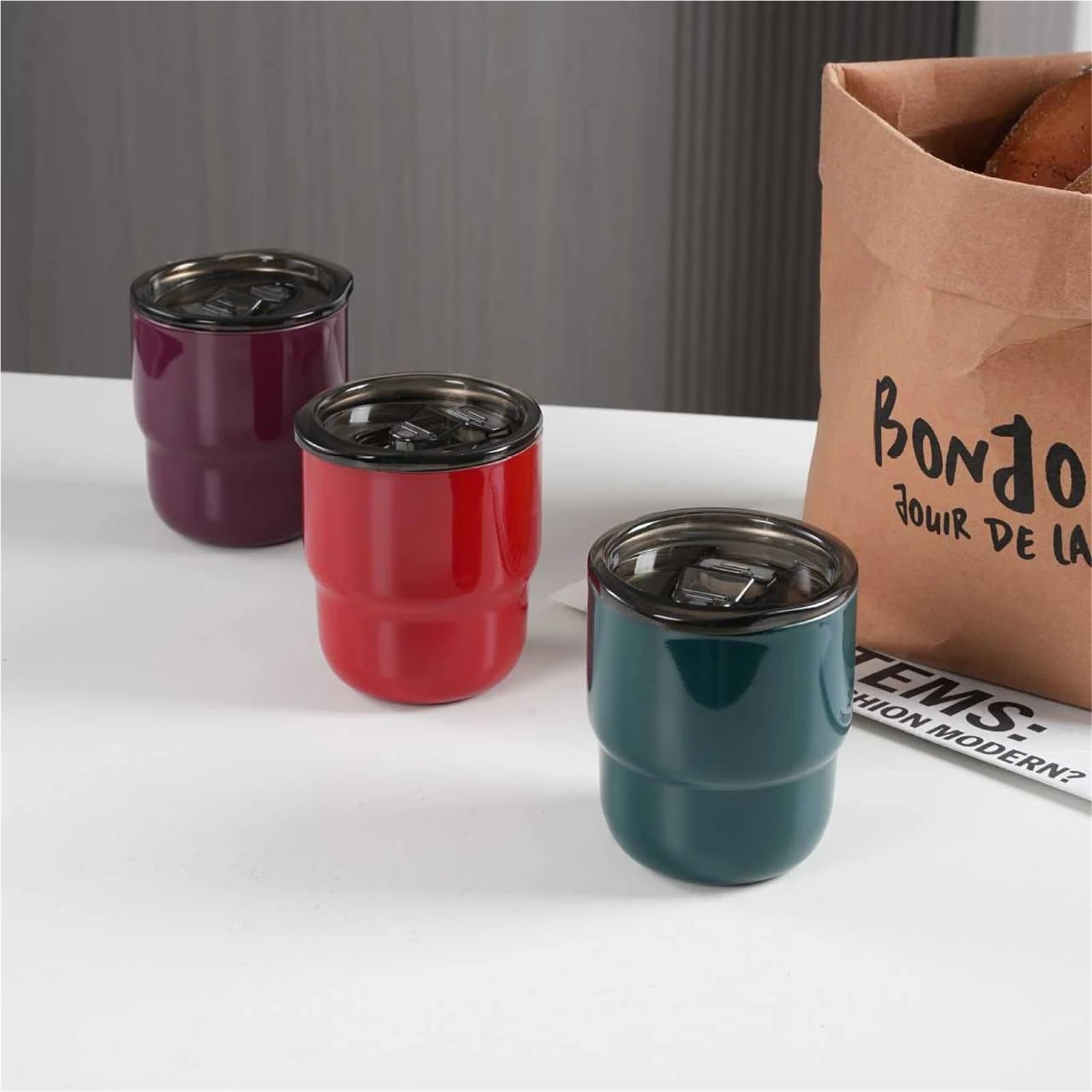 Kaffeetasse aus Edelstahl Becher aus Edelstahl 304, tragbarer Reisebecher for heiße und kalte Getränke, 255 ml, Reise-, Kaffee- und Partybecher(GlossyWhite)