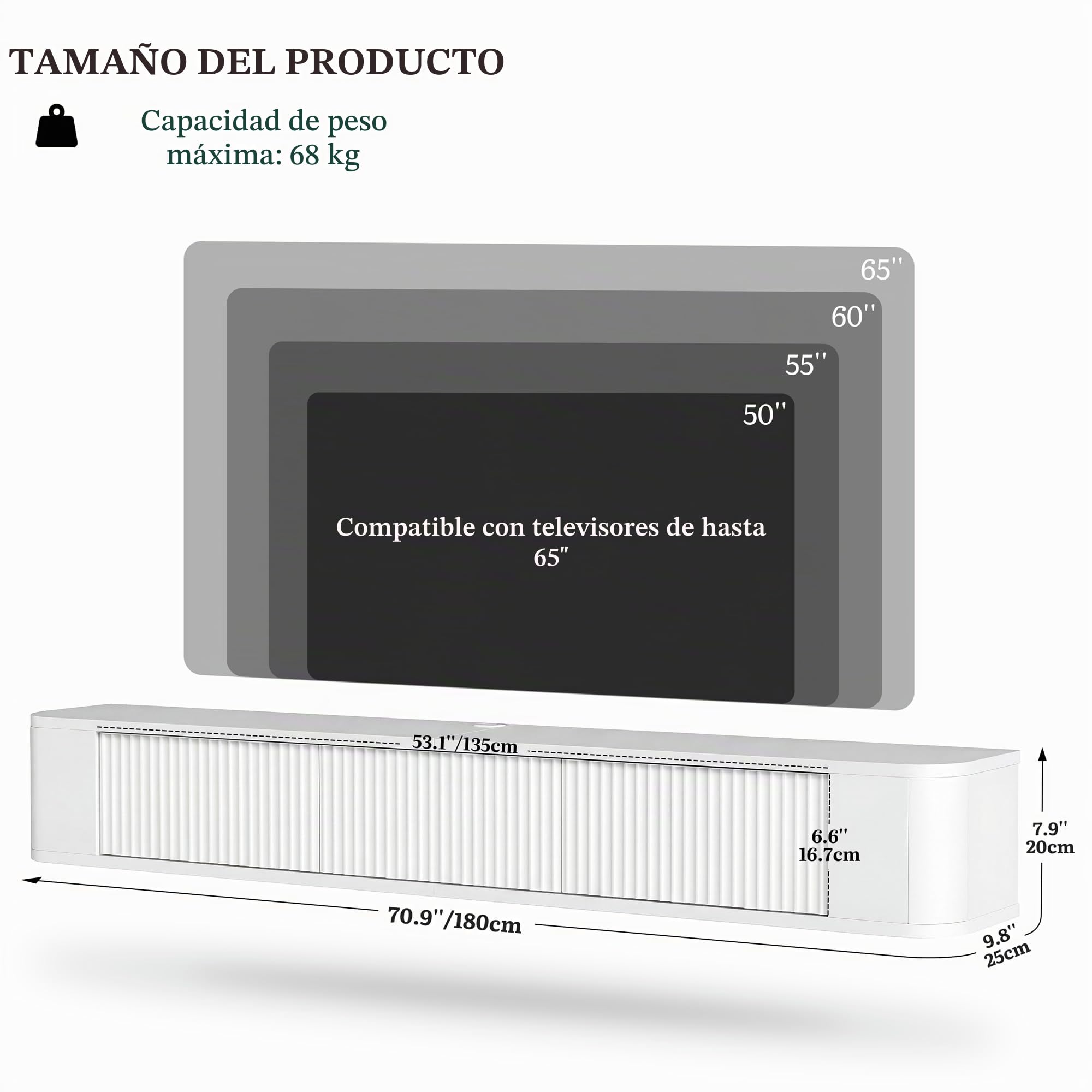 YITAHOME Soporte Flotante de TV de 180 cm, estantes de TV montados en la Pared con luz LED RGB, Consola Multimedia de TV Blanca de Alto Brillo, Armario de TV Flotante de Gran Almacenamiento para Sala