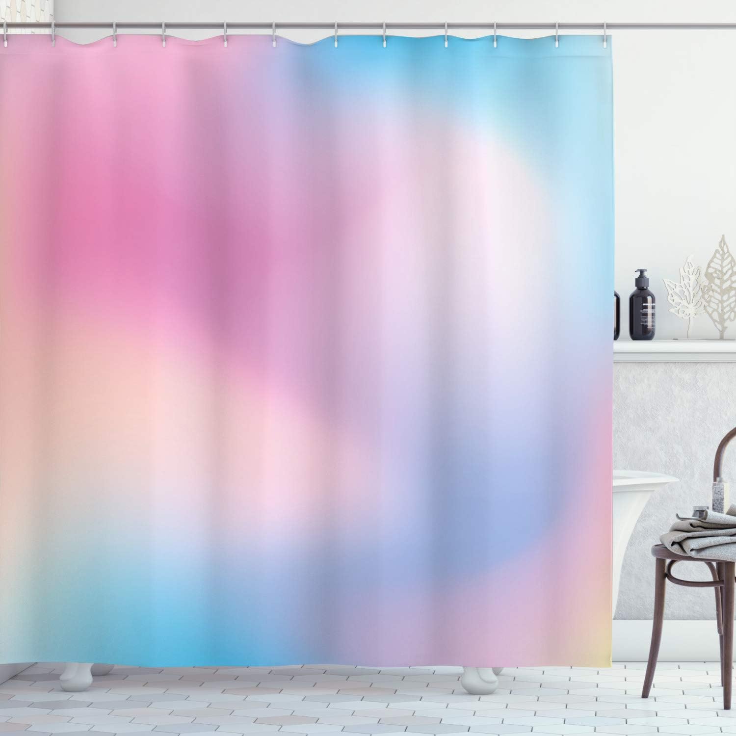 Ambesonne Pastel Shower Curtain, Abstract Blurry Colors Composition Daydream Fantasy Miscellaneous, Cloth Fabric Bathroom Decor Set with Hooks, 69" W x 75" L, Pink Aqua