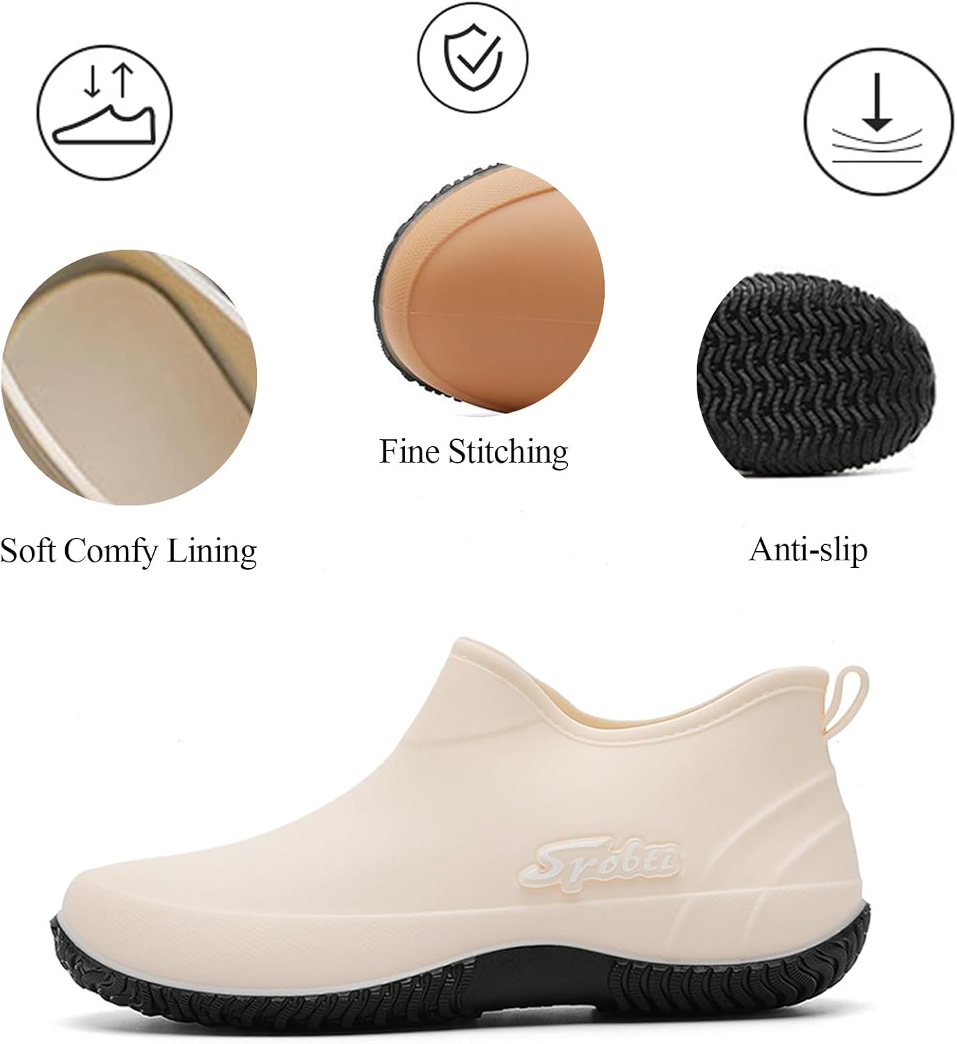 Womens Garden Low Top Rain Boots Waterproof Non Slip Comfort Slip On Round Toe Lightw Flat Booties Daily Casual Fishing Farming Boating