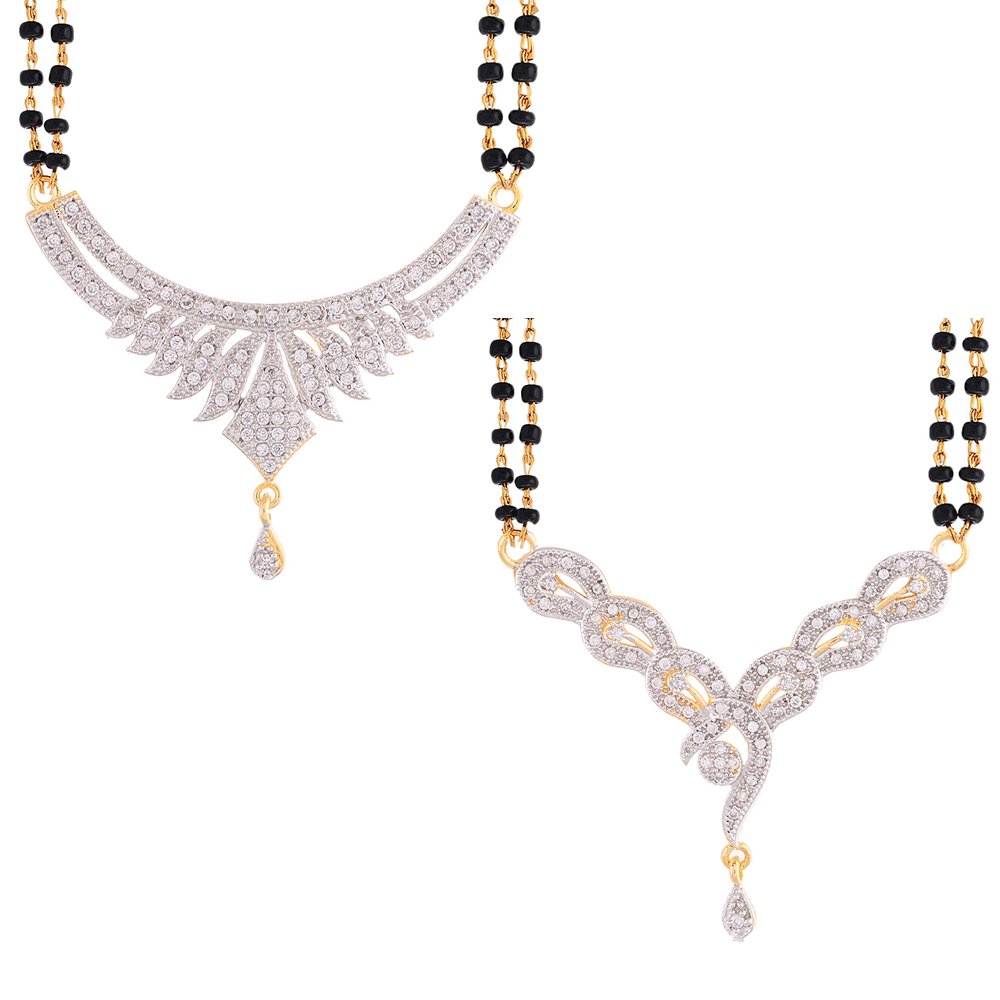 ZENEME Fashion American Diamond Gold Plated Designer Mangalsutra Combo 2 Jewellery for Women