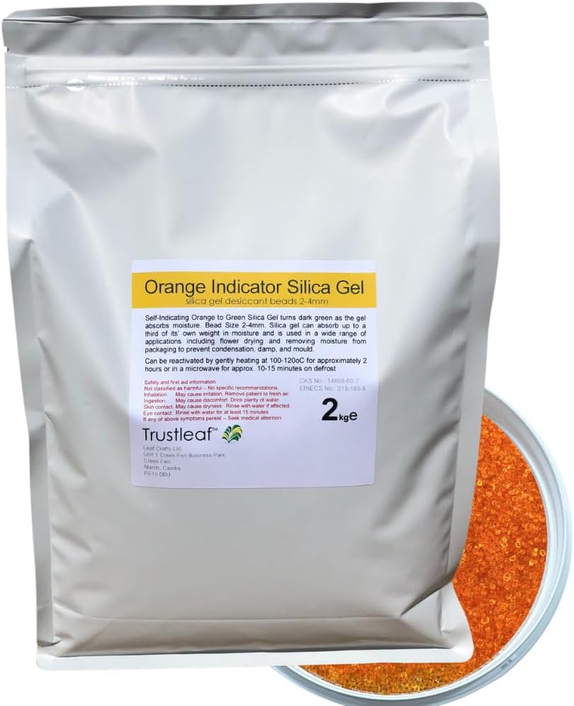 Orange Indicator Silica Gel Desiccant 2-4mm Beads (2kg Bag og)