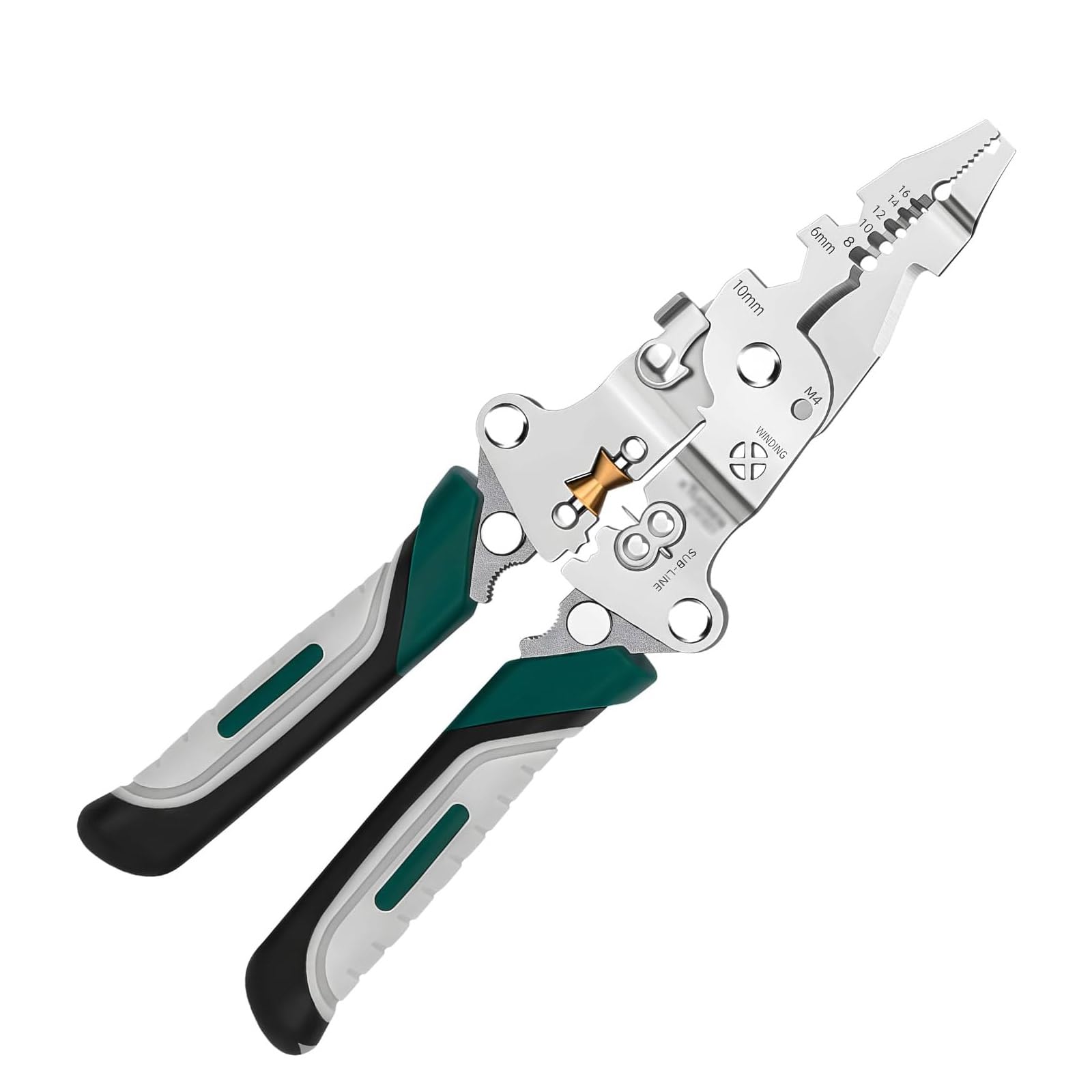 TVETE 多機能電工ペンチ 折りたたみ式 ワイヤーストリッパー 10-in-1 絶縁ハンドル ステンレス鋼 電線クリンパー 電線ストリッパー ツイスター 機能一体型 プロ工業用 銅線・アルミ線・鉄線対応 電気工事 DIY修理 に最適 電工多機能ツール