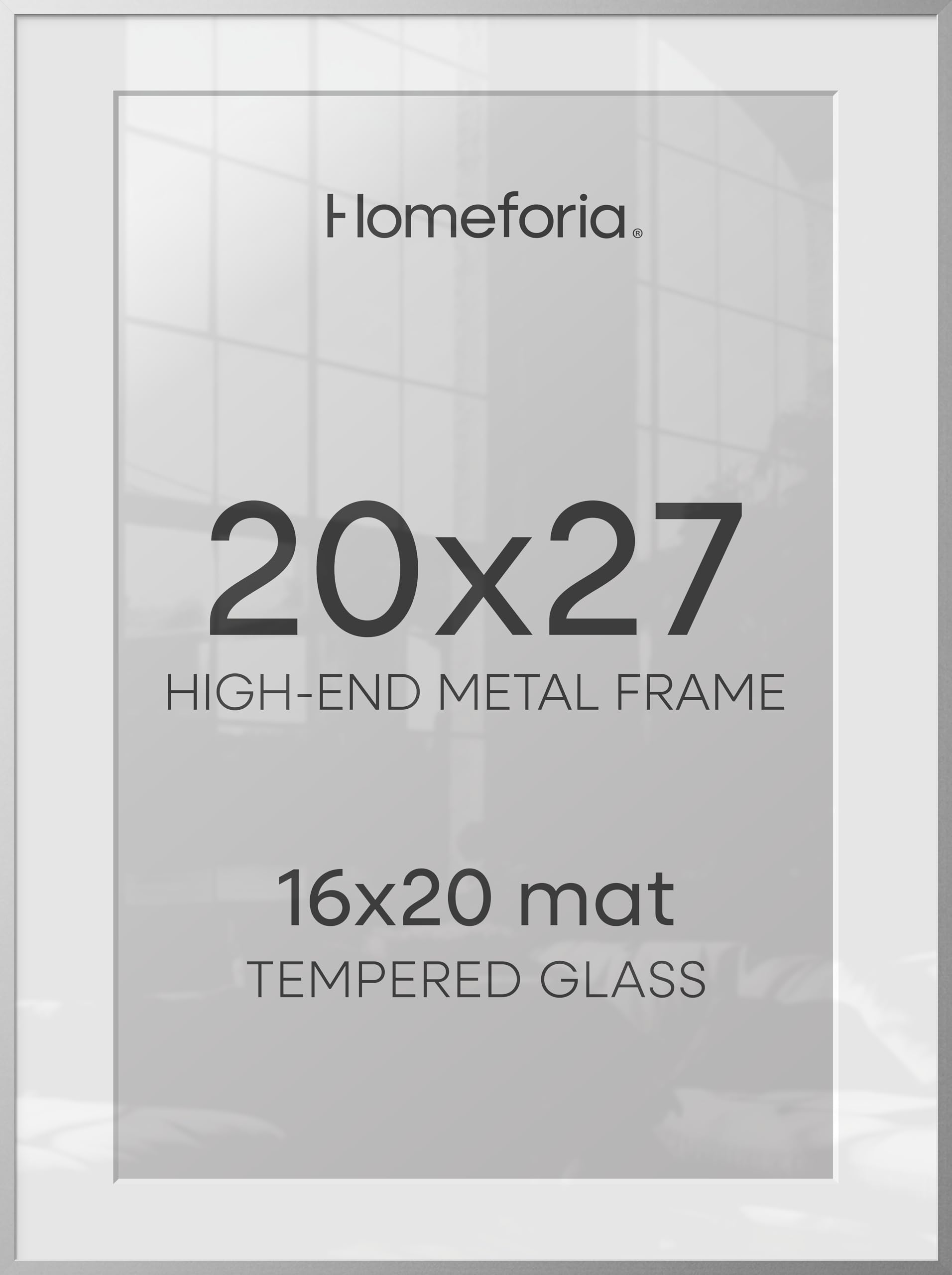 Homeforia 20x27 Picture Frame Silver, High End Metal 20x27 Frames with Mat 16x24 for Photo, 20 x 27 Silver Poster Frame Matted to 16 x 24 Print, 27x20 Hanging Frame, Tempered Glass, Wall Kit, Set of 2