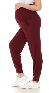 Leggings Depot Maternity Pants for Women Over The Belly Pregnancy Joggers Casual Lounge Pants, Burgundy, M Price In India