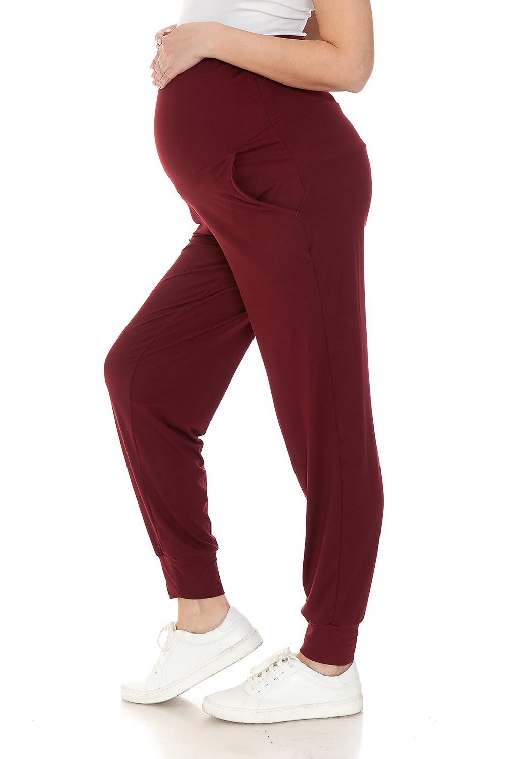 Leggings Depot Maternity Pants for Women Over The Belly Pregnancy Joggers Casual Lounge Pants, Burgundy, M