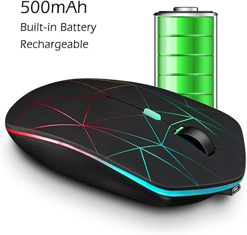 Miniatura 5 de Ratón inalámbrico recargable, retroiluminado iluminado alimentado por batería de polímero de litio, sensor óptico, receptor Nano USB, velocidad DPI
