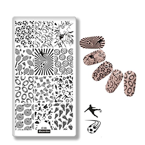 Mezerdoo Sports Theme Stamping Template Football Basketball Badminton Game Pattern Nail Polish Printer Manicure Decoration Stamping Tools