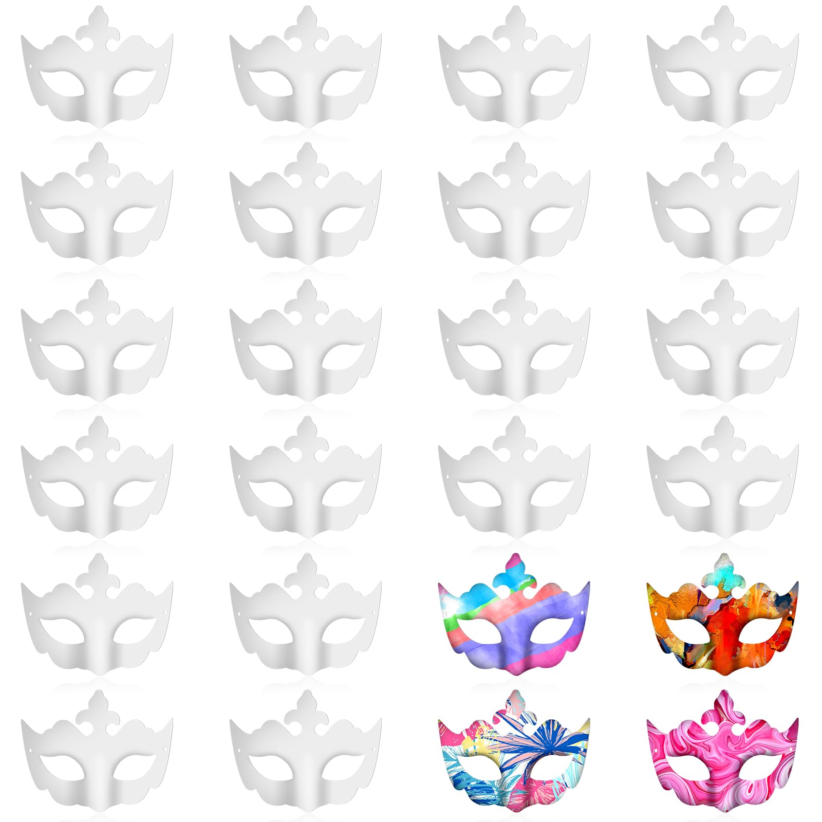 Leyndo 24 Pack Paper Mache Art Masks Half Face White Craft Masks DIY Blank Masks Mardi Gras Cosplay Party Masquerade Mask