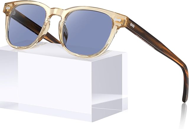 CARFIA Modern Retro Small Face Polarized Sunglasses for Men Classic Square Hand-crafted Acetate Frame CA2132