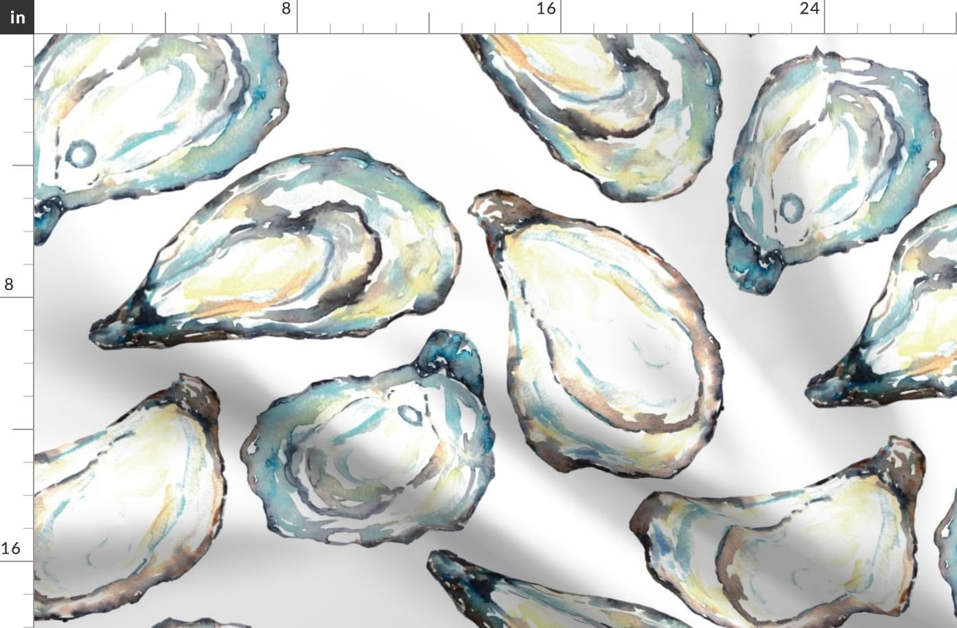 Spoonflower Fabric - Coastal Watercolor Oyster Shells Large Scale Ocean Life Seashell White Printed on Organic Cotton Sateen Fabric by The Yard - Sewing Quilting Apparel Home Decor