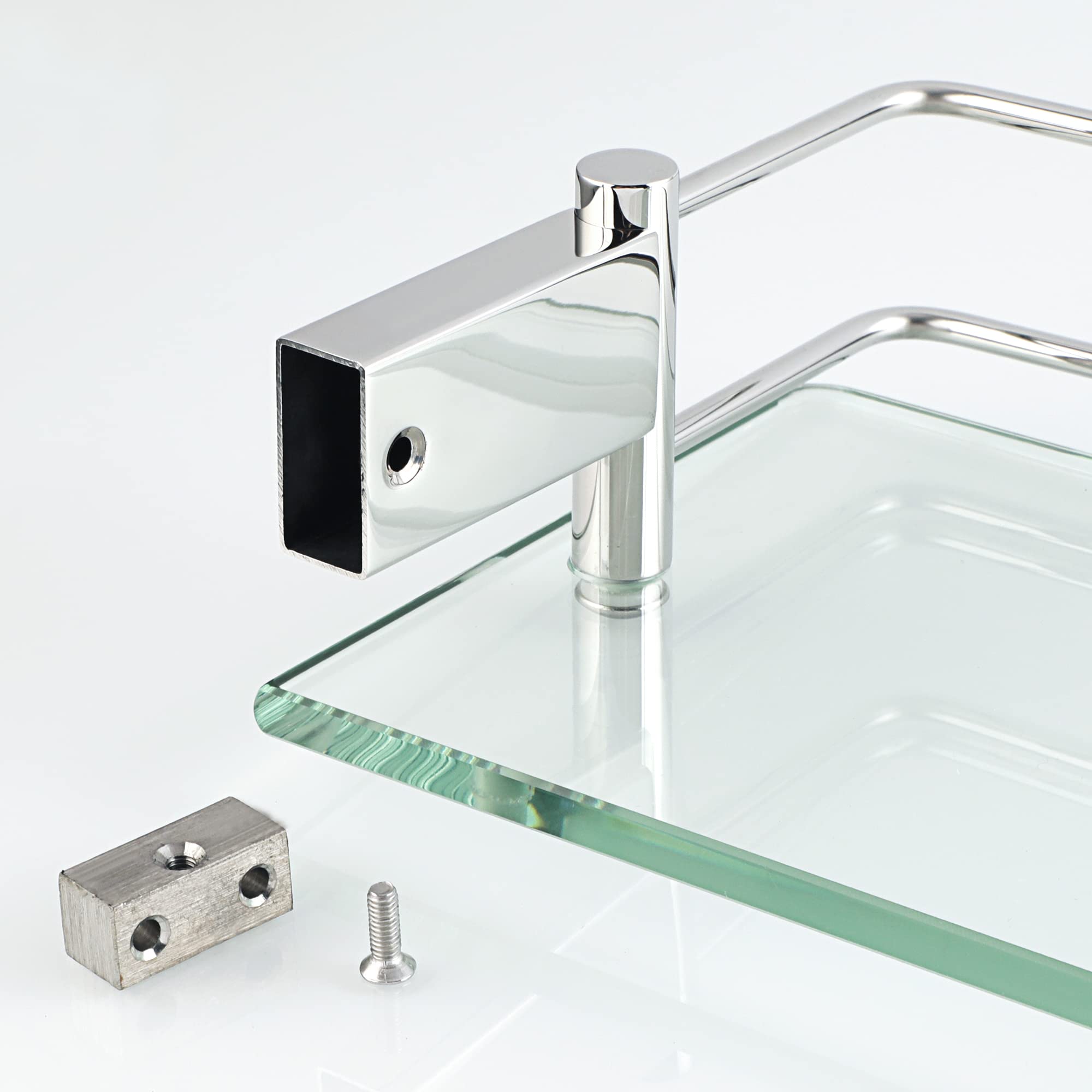 SAYAYO Duschablage Chrom Glasregal Edelstahl Duschregal Badezimmer Regal Duschkorb Shampoo Halterung für dusche Badezimmerregal für Bad und Küche 500mm x 130mm x 66mm | 8 mm extra dickes Glas und polierter verchromter Rahmen aus SUS304-Edelstahl