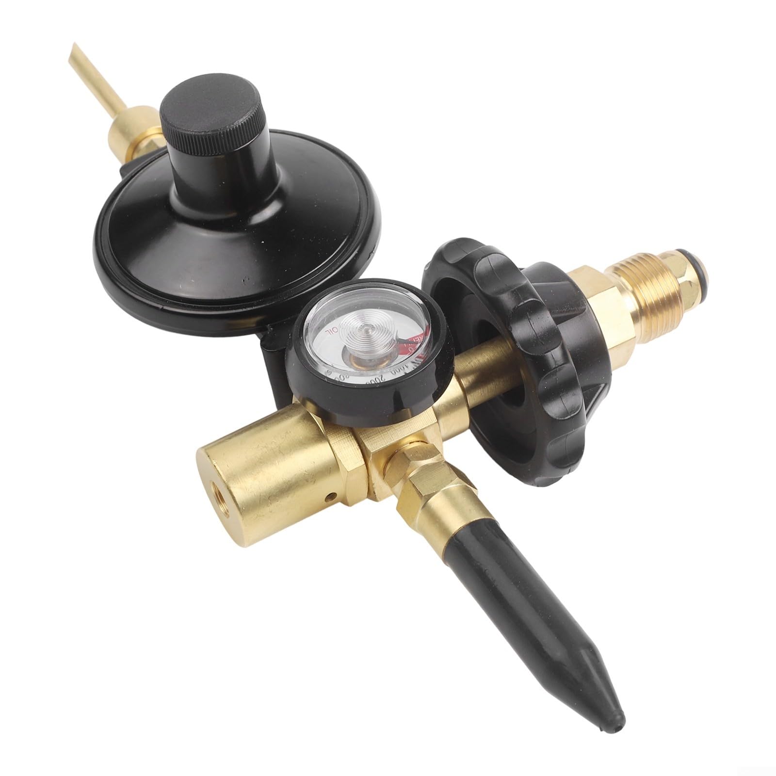 Válvula infladora reguladora de globo de helio con manómetro para lámina de látex Mylar, ajuste de latón compatible con tanque CGA580, diseño de empuje de cierre automático para fiestas y eventos de