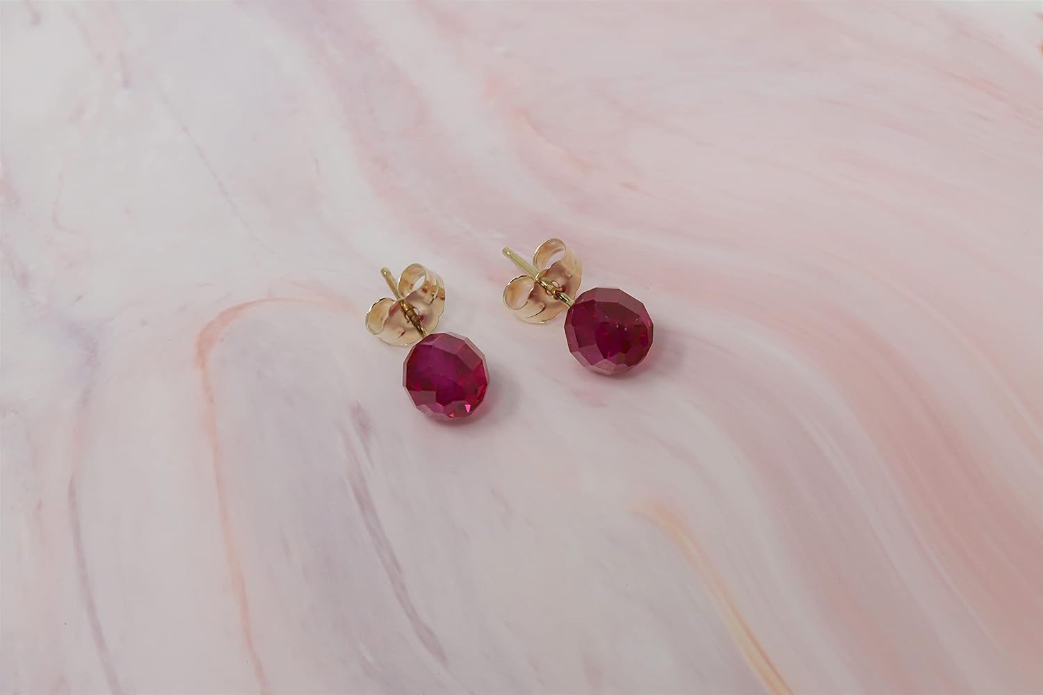 14k Yellow Gold Lab Created Ruby Stud Earrings, 6mm Round - Image 2
