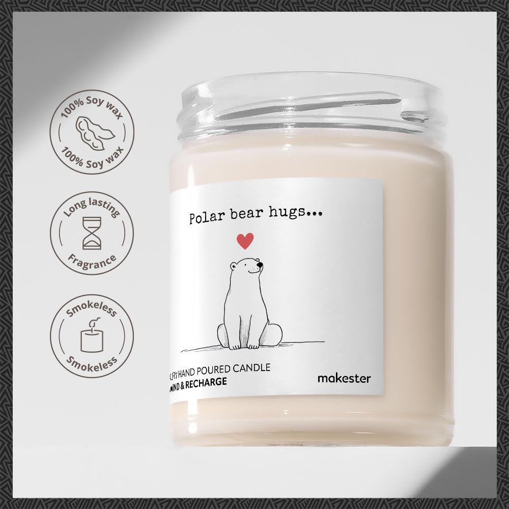 Polar Bear Gifts - Luxury Soy Wax Candle - Vanilla, Jasmine, Sugared Almond - Makester, White, 220g - Image 2