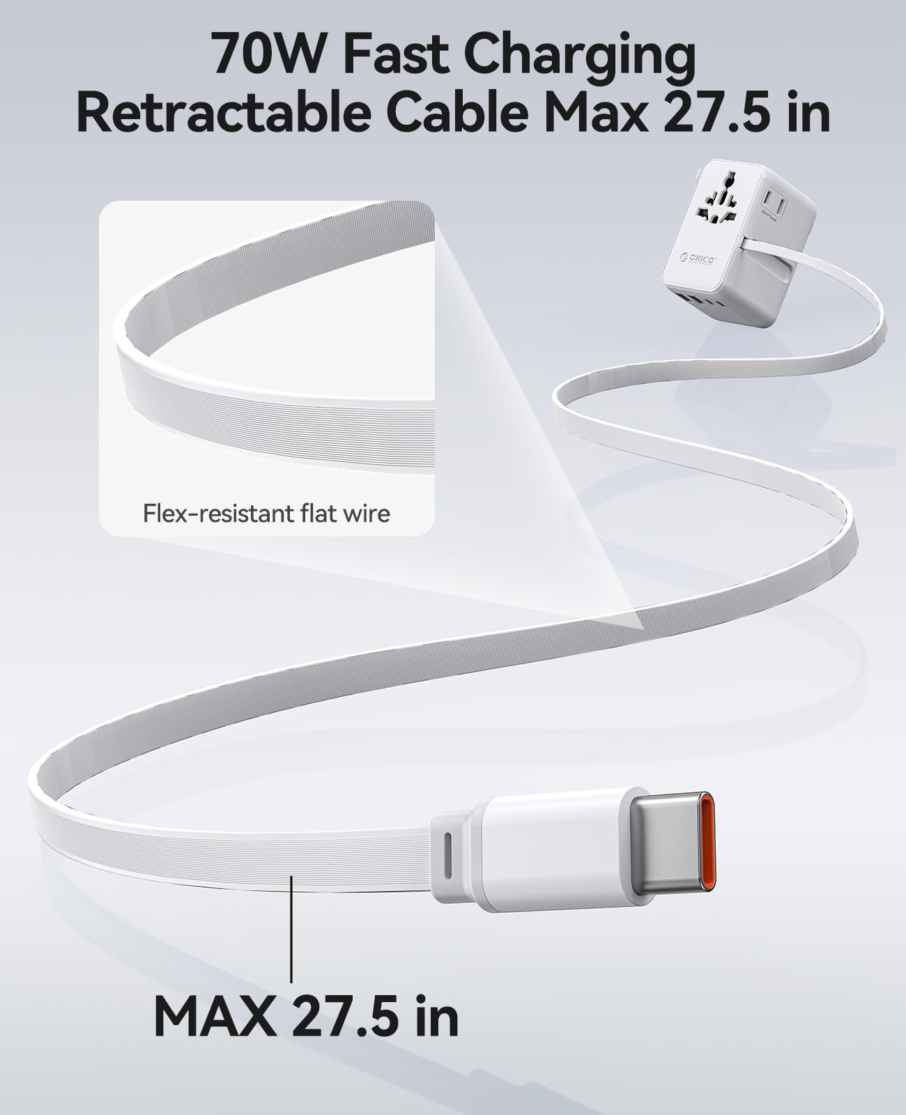 ORICO Uniwersalny adapter wtyczkowy 70W GaN3 z 3 portami USB-C i 2 USB-A, uniwersalny adapter podróżny do Francji na UE, angielski, USA, AU, Chiny, Japonia, Tajlandia - UAX (biały)