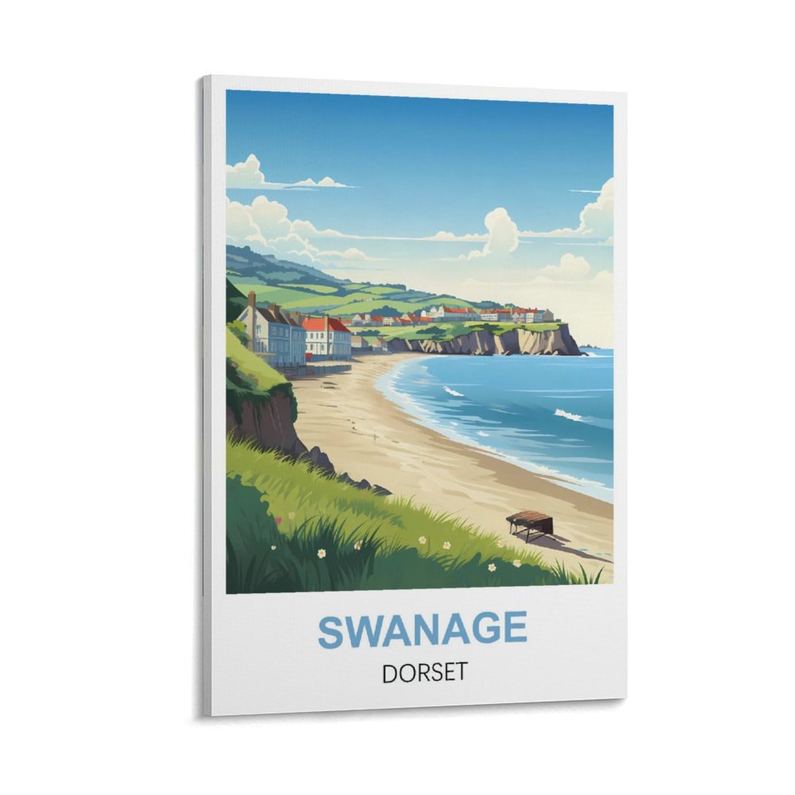 Wgmdoee Frame-Style Swanage Dorset Vintage Travel Posters 12X18inch(30X45cm) Canvas Poster Living Room Wall Art Home Decor