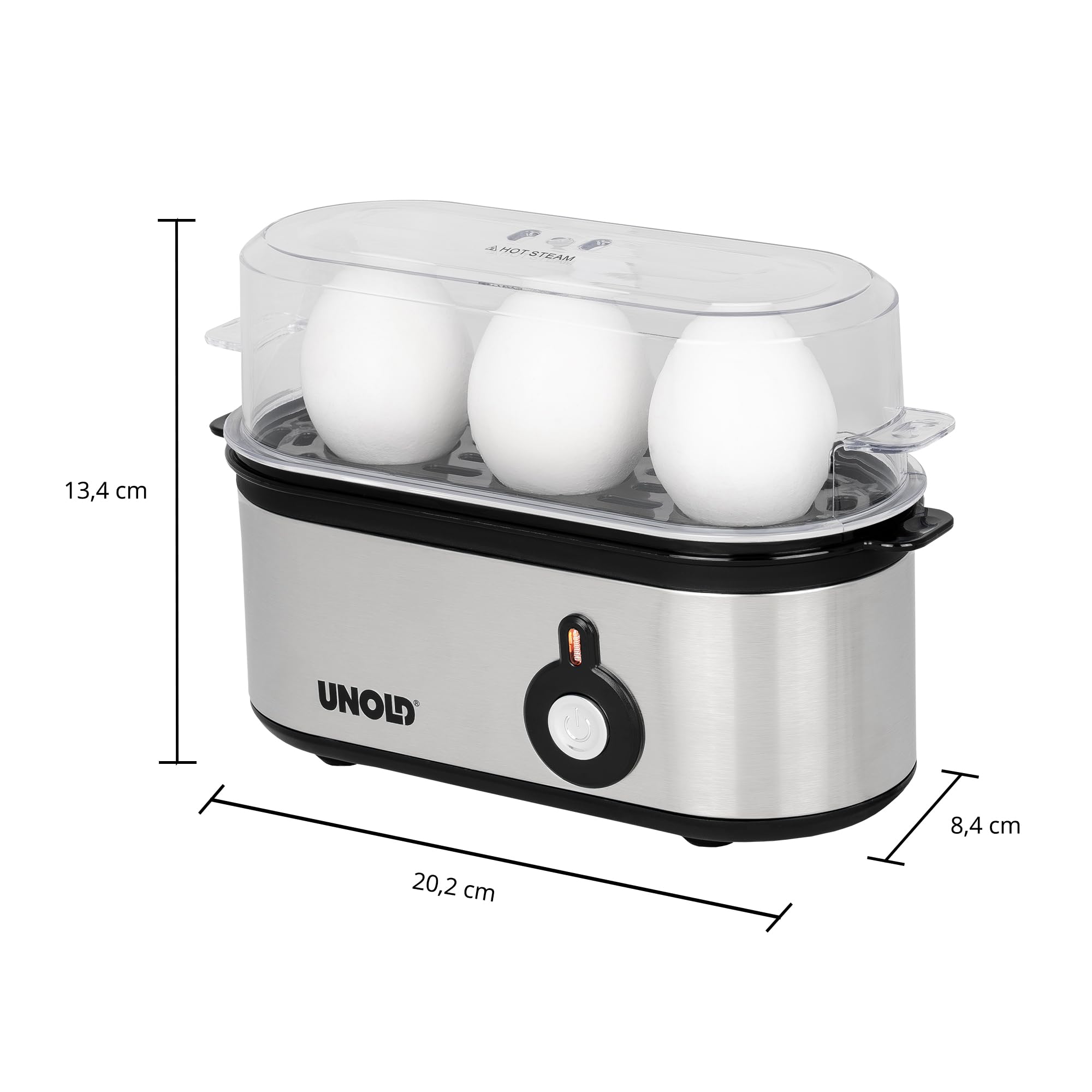 Unold 38610 Pentolino per uova mini, edelstahg fotografiche, 1 – 3 Uova, 210 W