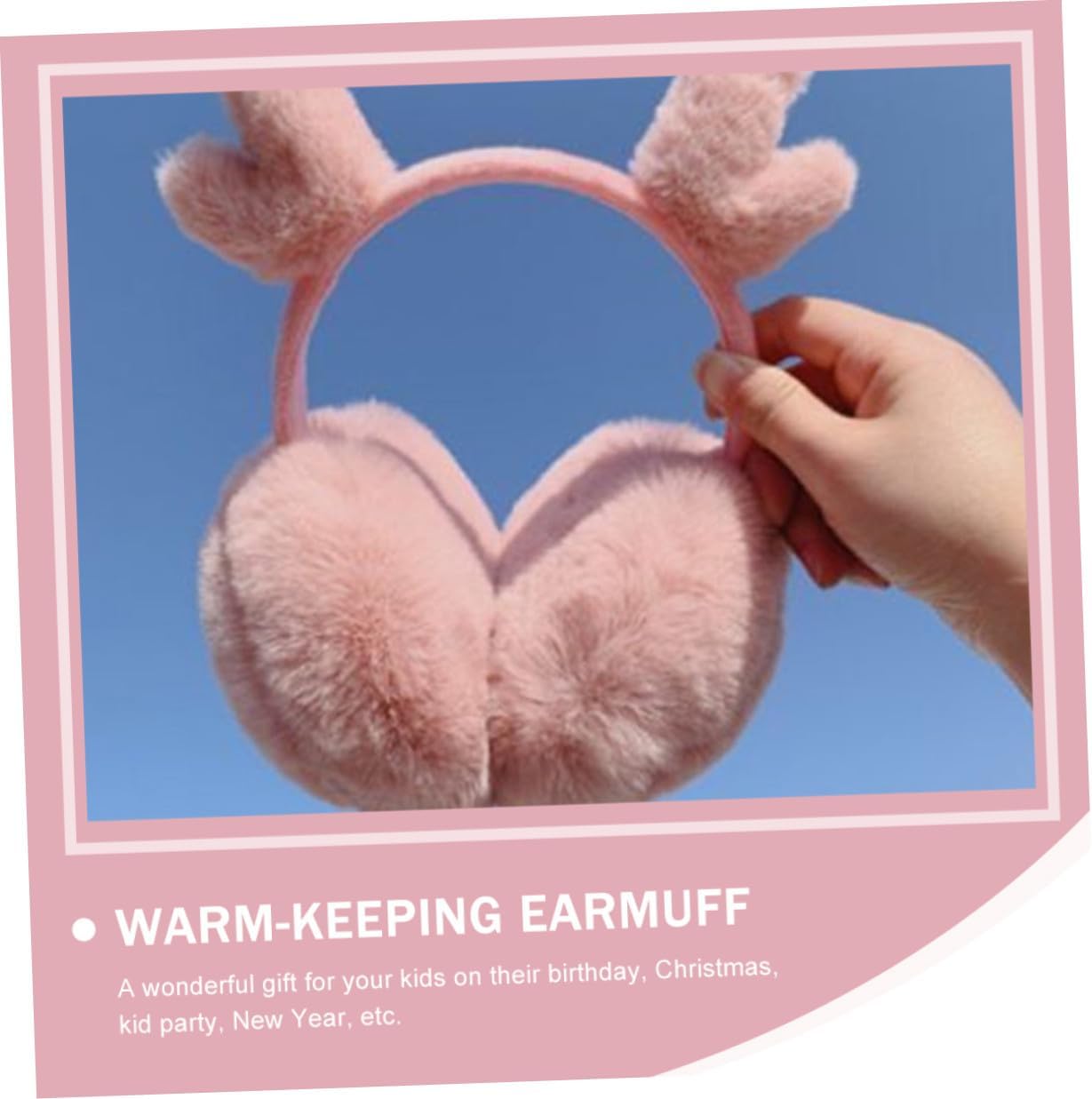 Plush Warm-keeping Earmuffs with Antlers, Pink Faux Fur Ear Warming Covers for Winter Outdoor Use