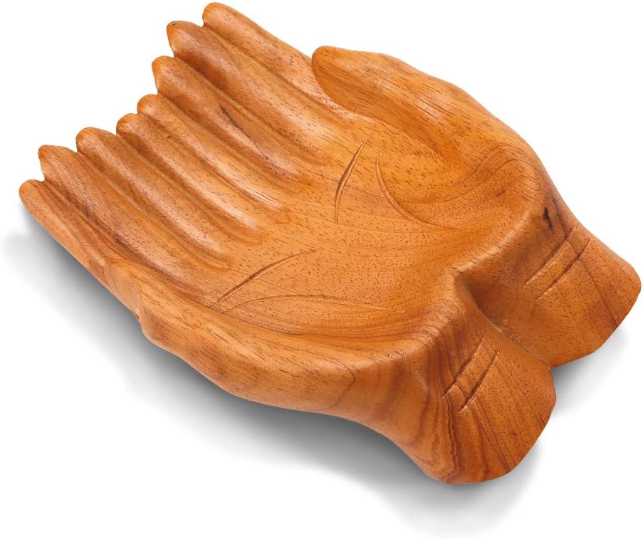 Wodine Carved Decorative Bowl, Hands Shaped Sculpture