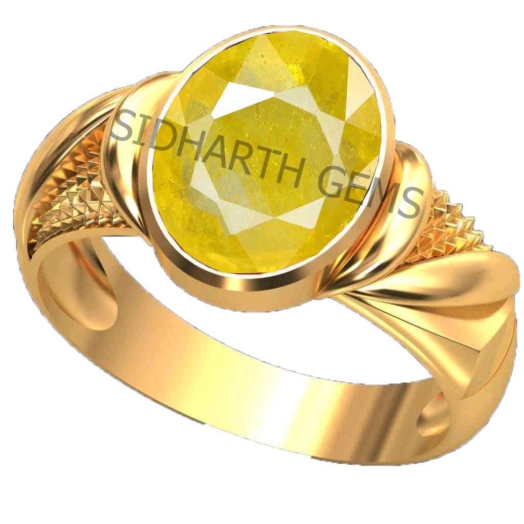 15.25 Ratti Pukhraj Stone Original Certified Yellow Sapphire Gemstone Gold Plated Adjustable Ring For Unisex Adult with Lab Certificate