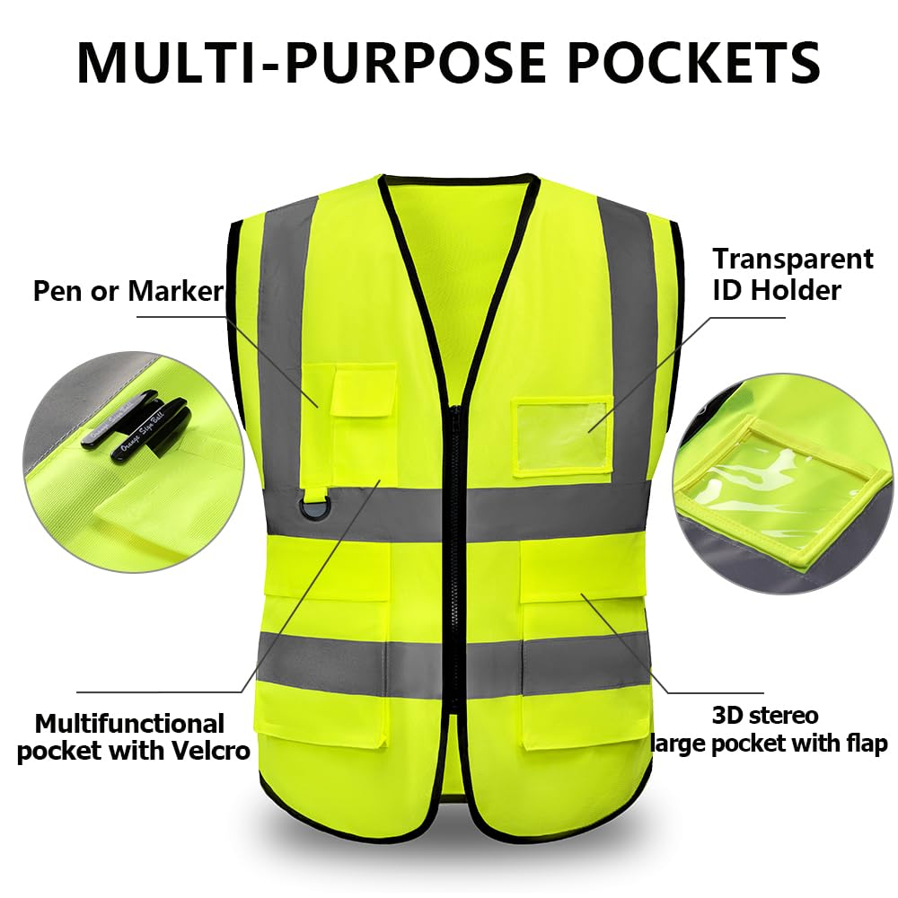 Hi Vis Vests for Women Men High Visibility Reflective Safety Vests Breathable With Pocket Zipper for Build Oudoor Work Meet ANSI/ISEA Standard — view 6