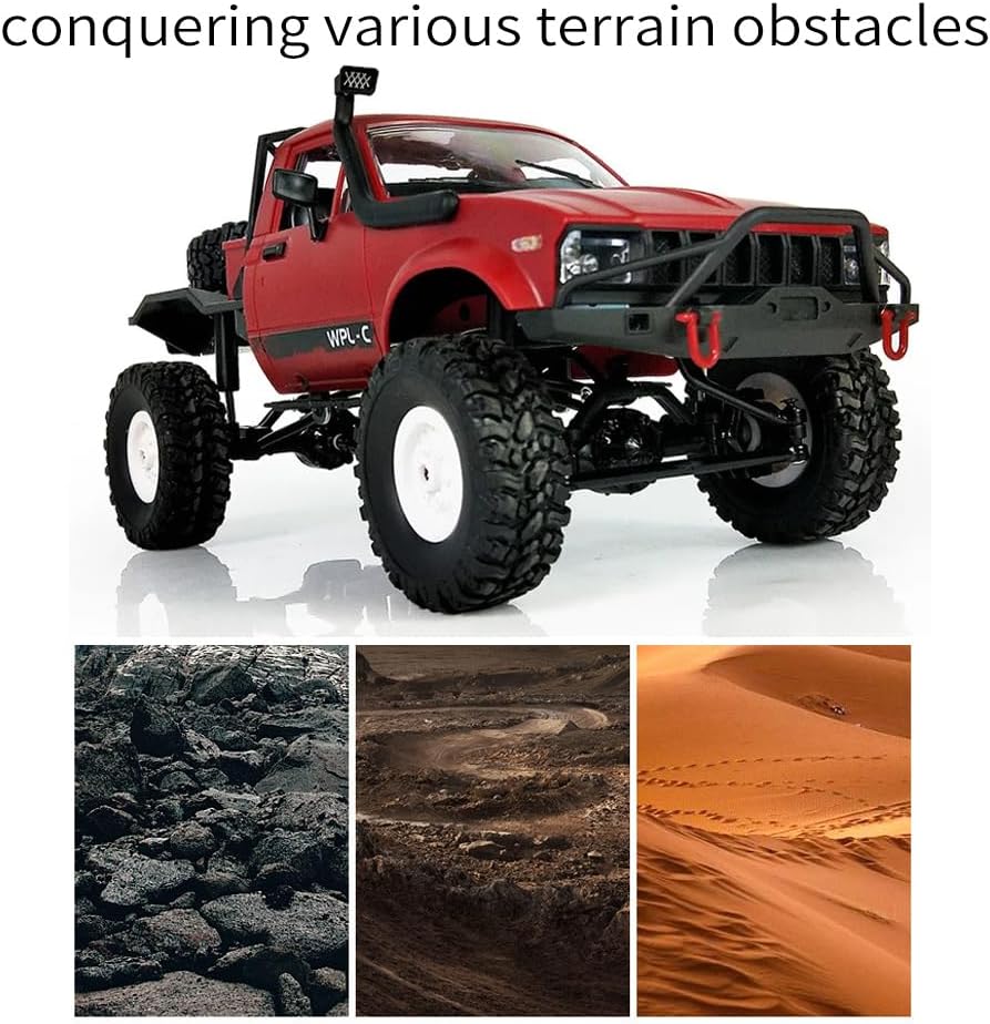 GoolRC RC Truck, WPL C14 RC Crawler 1/16 Scale Remote Control Car, 4WD All Terrain Off Road Semi Truck, 2.4GHz RC Climbing Car with LED Lights and 2 Batteries for Adults (Red)