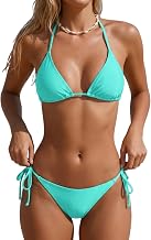Holipick Women's Triangle Bikini Two Piece Halter Tie Side Bathing Suit | Adjustable halter neck for a custom fit. Side ties elongate legs and flatter hips.