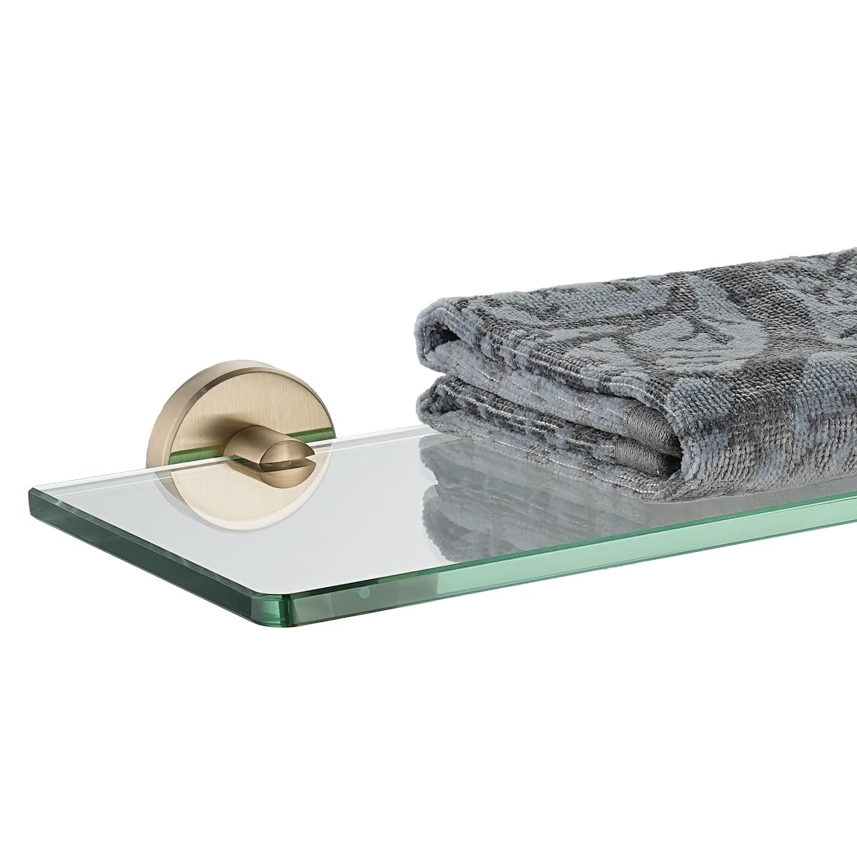 JQK Bathroom Glass Shelf, Tempered Glass Shower Storage 24 by 5 inches, 304 Stainless Steel Champagne Bronze Wall Mount, TGS101L24-CB