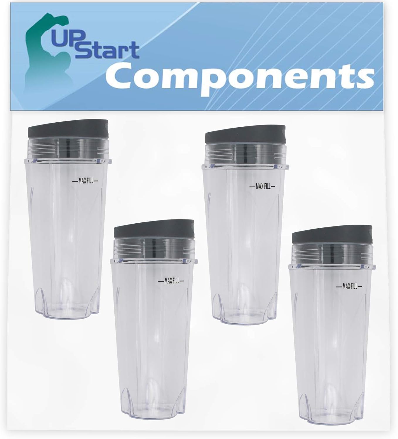 4 Pack UpStart Components Replacement 16 oz Cup for Ninja BL660, BL663, BL740, BL770, BL771, BL772, BL780, BL810, BL820, BL830 Blenders