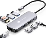 NOVOO USB C Docking Station Triple Monitor, USB C Hub with 2 HDMI 4K,VGA,Ethernet,100W PD, 4USB Ports, USB C Hub Thunderbolt Dock Compatible for MacBook and Other USBC Laptops