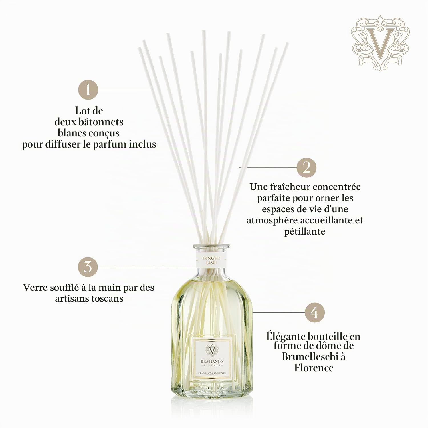 Dr. Vranjes – Diffuseur Ginger Lime + 2 Paquets de Bâtonnets Blancs (3 pièces), Parfum d'ambiance Luxe, Parfum Principal: Fruité, Pyramide Olfactive: Citron Vert, Gingembre, Poivre Blanc (250 ML)