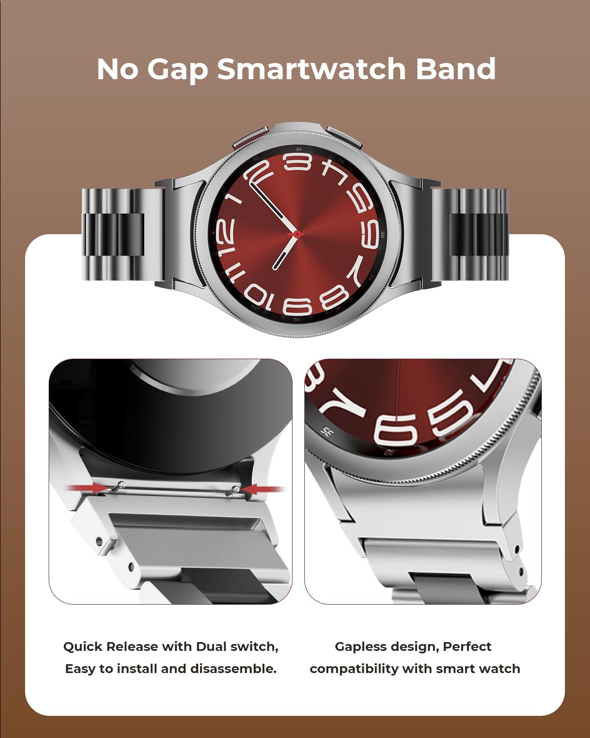 SUNDAREE Compatibile con Cinturino Samsung Galaxy Watch 6 4 Classic 47MM 46MM 43MM 42MM/5 Pro 45MM/6 5 4 44MM 40MM,Nero Argento No Gap Donna Uomo Metallo Acciaio Inox Orologio Cinturini Ricambio Band