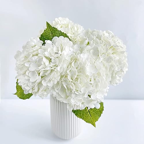 3 flores artificiales de hortensias, 21 pulgadas, grandes, naturales, realistas, de tacto a mano, decoración de fiesta familiar, decoración de mesa
