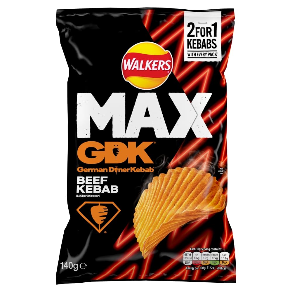 Walkers MAX GDK Beef Kebab Flavour Sharing Bag Crisps 140g