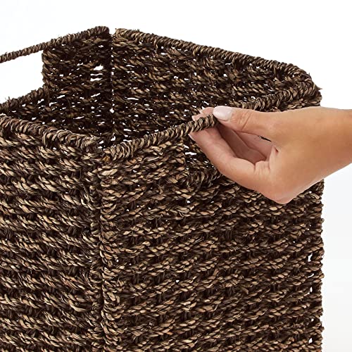 Mdesign Seagrass Woven Cube Basket Organizer With Handles - Storage For Bedroom, Office, Living Room, Bathroom, Perfect For Cubby Storage Units - Hold Blankets, Magazines, Books - 4 Pack - Brown Wash #TOP4