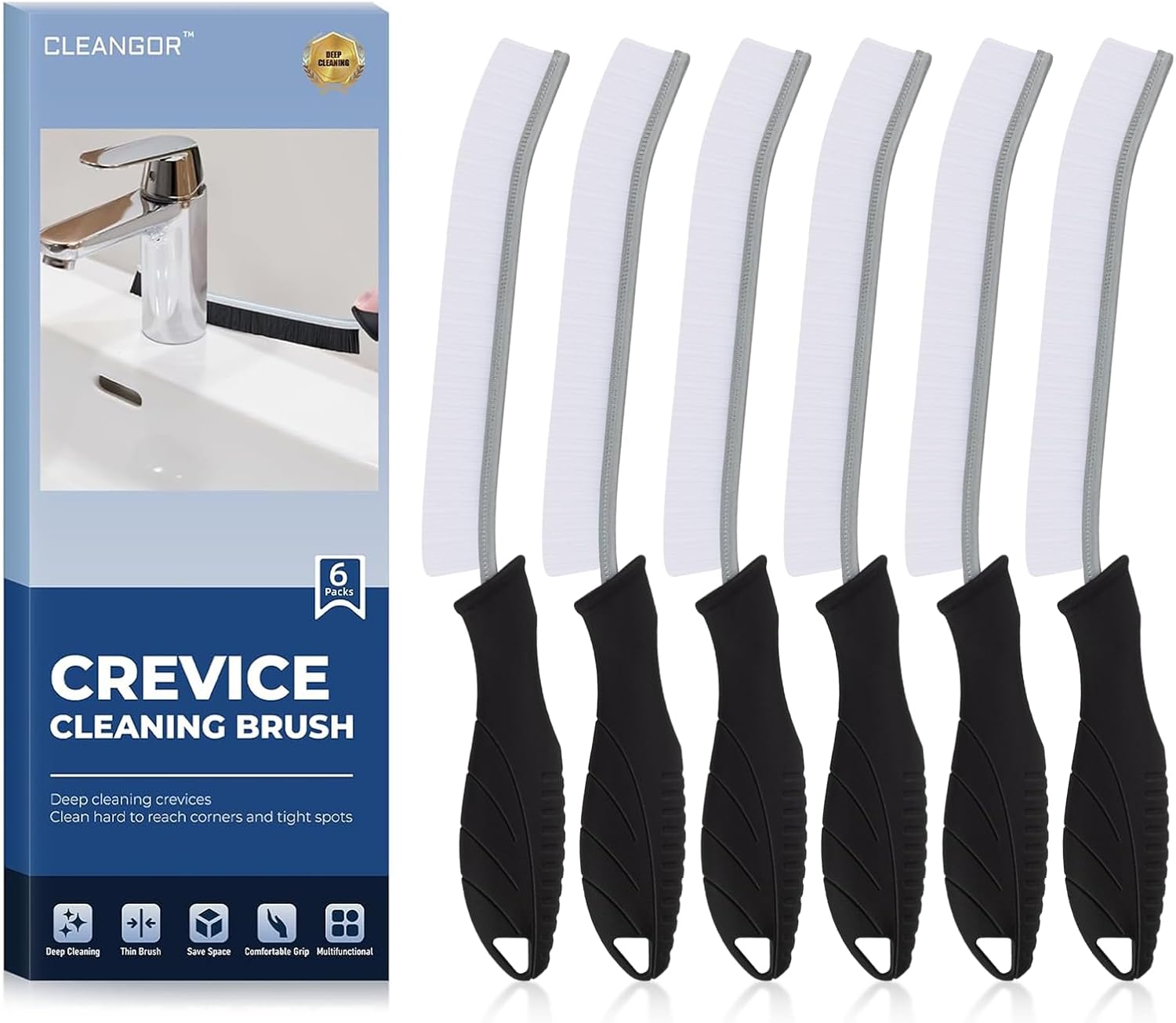 Crevice Cleaning Brushes, Cleaner Scrub Brush Tool for Hard to Reach Tight Space, Home Essentials, Cleaning Supplies for Shower, Bathroom, Kitchen, Toilet, Window White 6