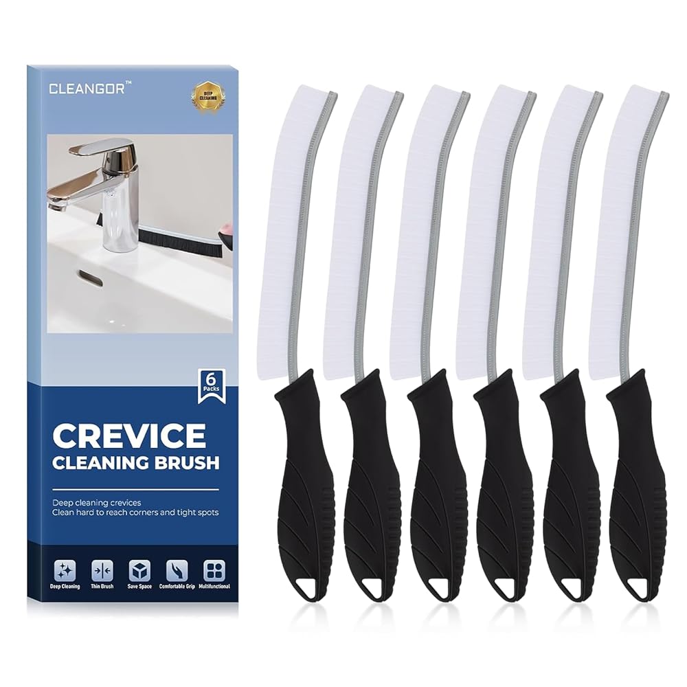 CLEANGOR Crevice Cleaning Brushes, Cleaner Scrub Brush Tool for Hard to Reach Tight Space, Home Essentials, Cleaning Supplies for Shower, Bathroom, Kitchen, Toilet, Window