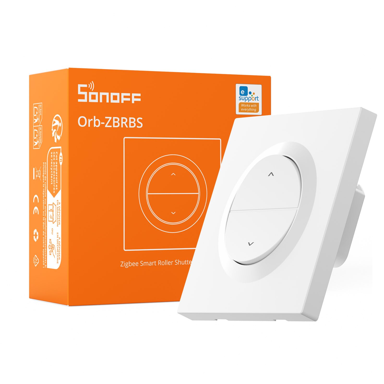 SONOFF Zigbee Interrupteur de volet roulant intelligent, Orb-​ZBRBS Contrôle en pourcentage, minuterie et commande vocale, répéteur Zigbee Compatible avec Alexa/​Google Assistant/​Home Assistant, avec