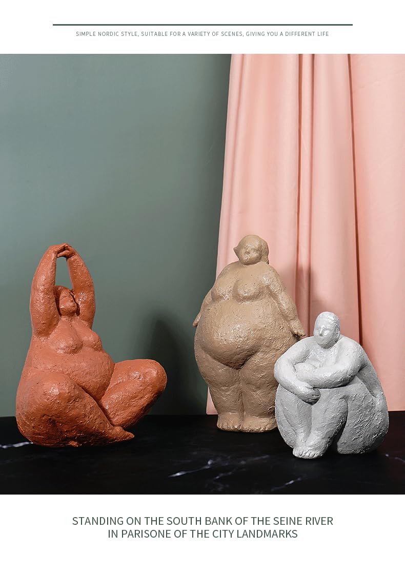 Estatua de Mujer Gorda, Yoga, Adornos de Resina, Figura Decorativa - Abrazo Sentado