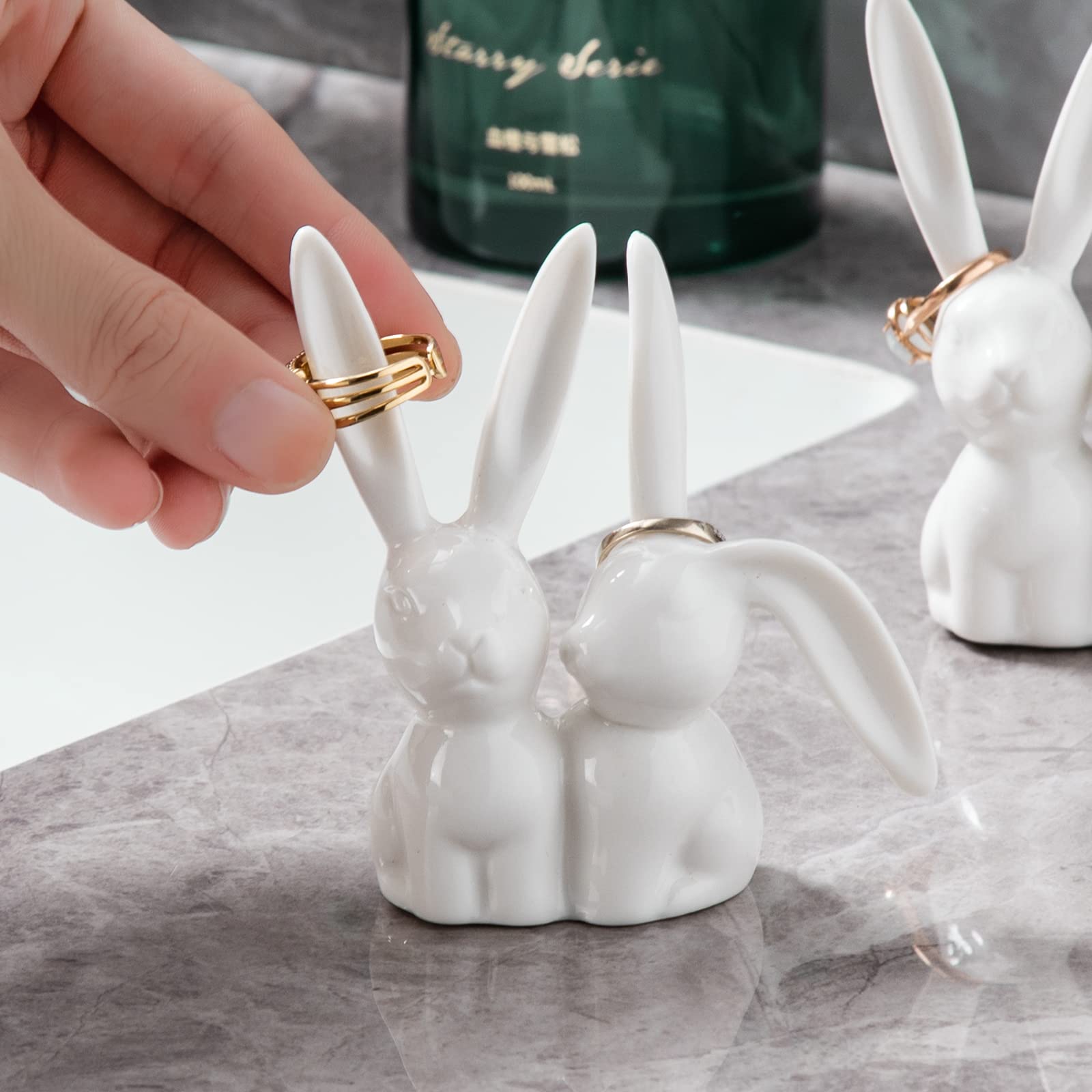 Yundu Ceramics Bunny Jewelry Ring Holder,Wedding Engagement Ring Stand, Jewelry Stand, Cute Preppy Room Décor, Cute Gifts for Women