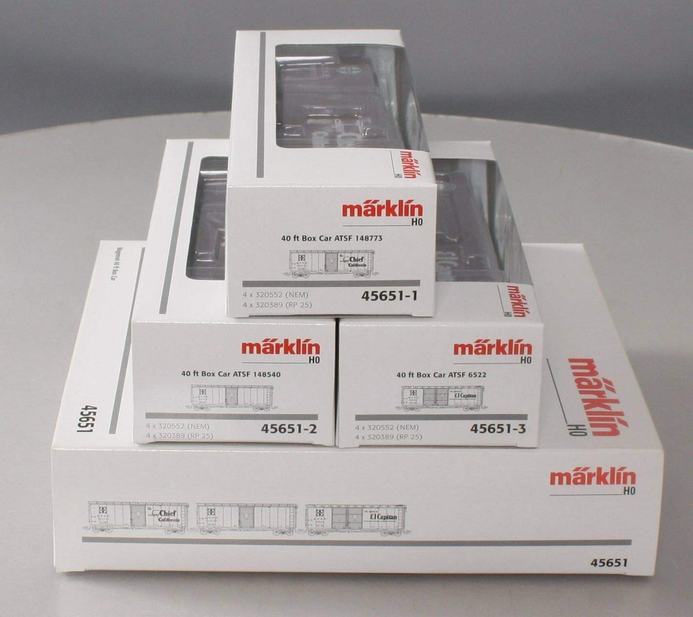 MARKLIN HO American Assorted (3) BOXCARS A.T.S.F. with Sliding Doors USA Set 45651 with Original Boxes