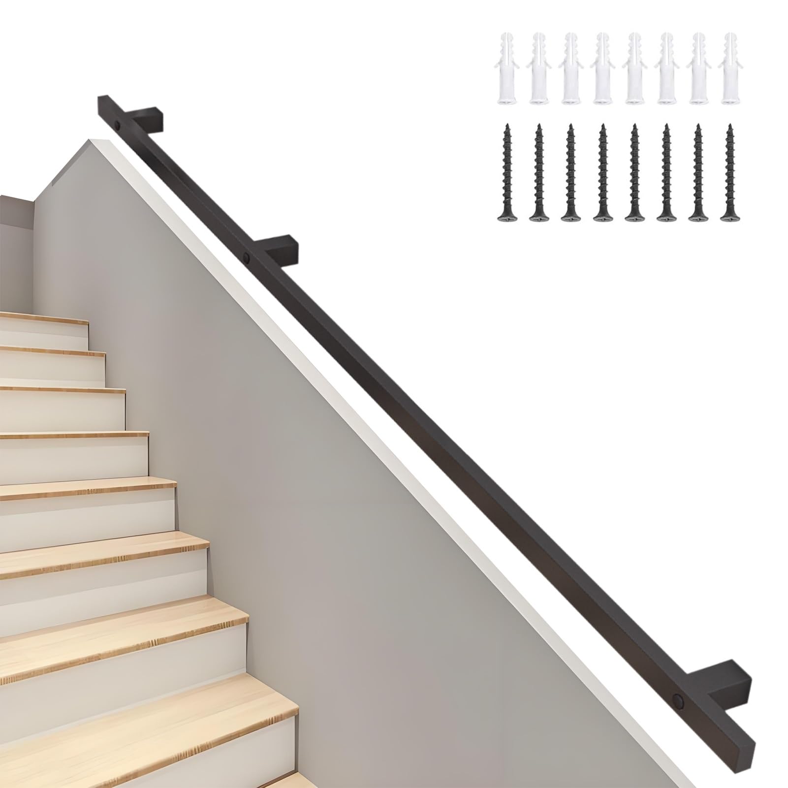 Main courante d'escalier noire murale de 30 cm à 6 m pour intérieur et extérieur
