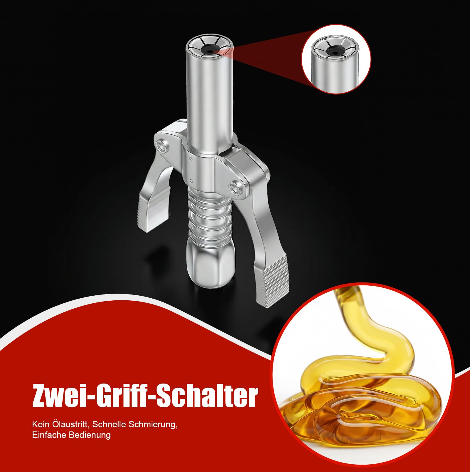 Fettpresse 8000 PSI für 400g Kartusche, Einhand Hochleistungs-Fettpresse Set mit Schnellkupplung, 18" Flexschlauch, 6" Metall-Verlängerungsrohr und 2 Düsen für Schmiernippel
