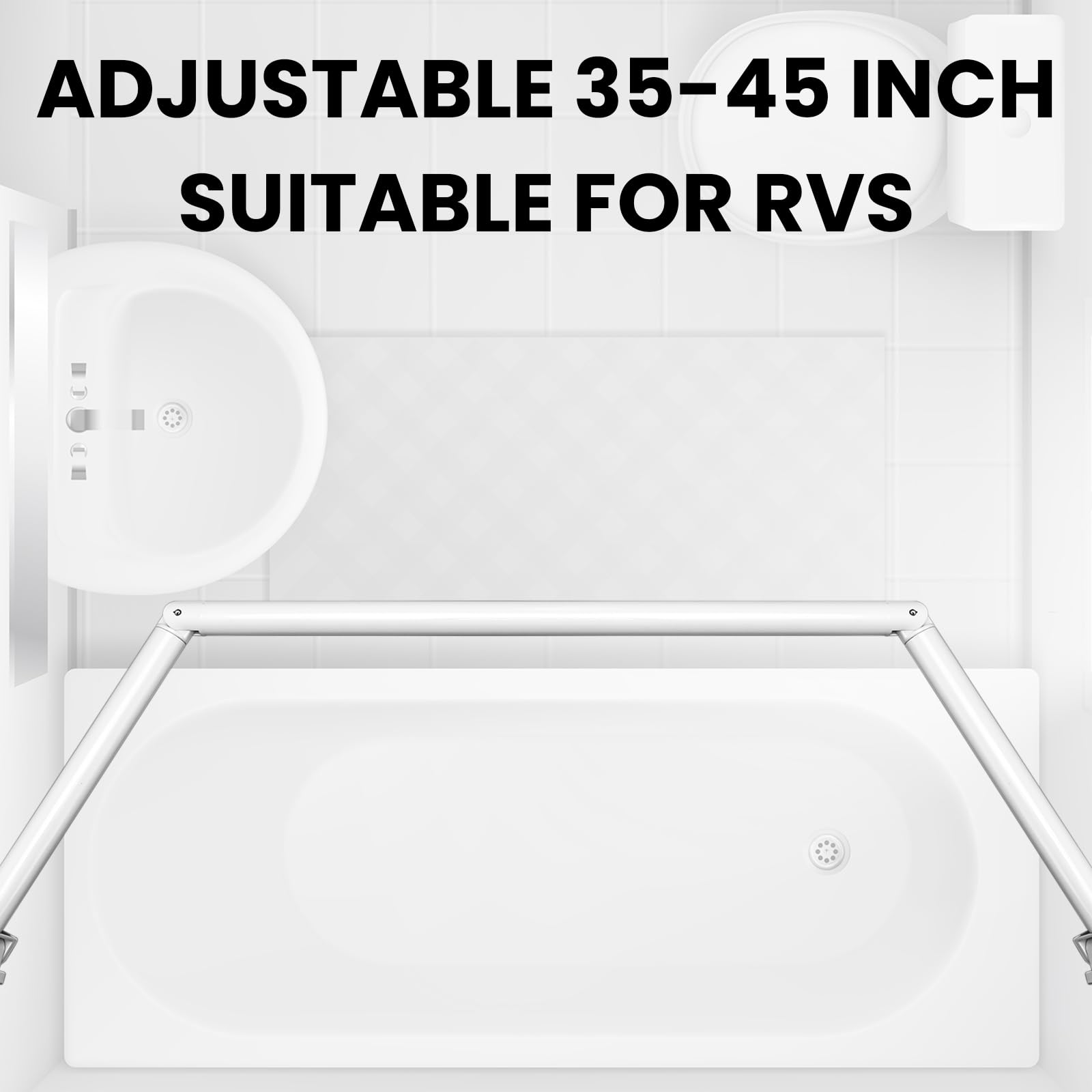 Wenqik Barra de cortina extensible de ducha RV para baño, 42 x 35 pulgadas, multifunción, ajustable, barra de ducha de aluminio para RV, baño, dormitorio, probador, necesita taladrar