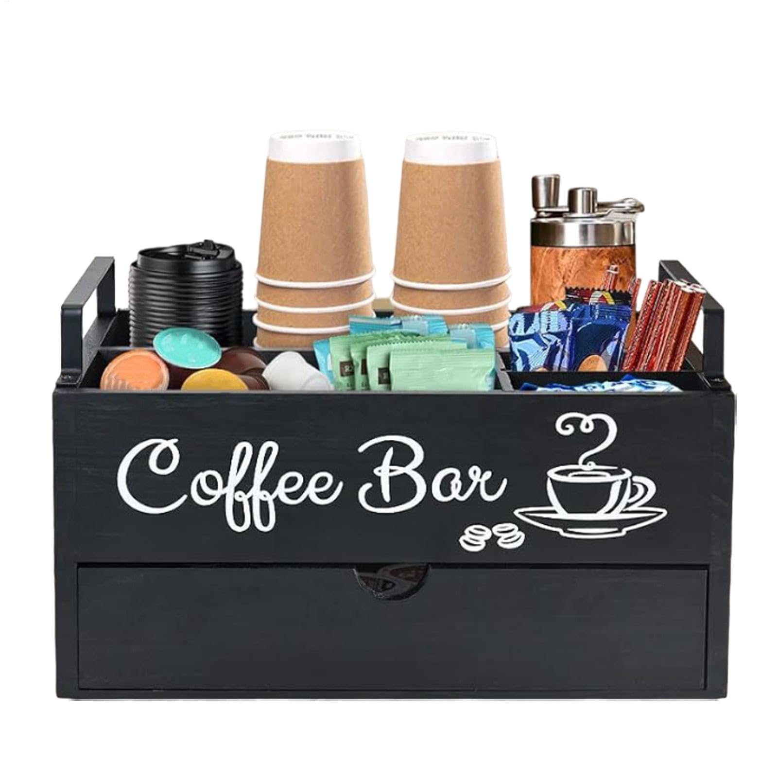 Organizer per stazioni di caffè, organizer per scatole da tè, organizer | per piano di lavoro della cucina, per tè e caffè, organizer per bar e caffè, caffetteria, in legno, per la casa